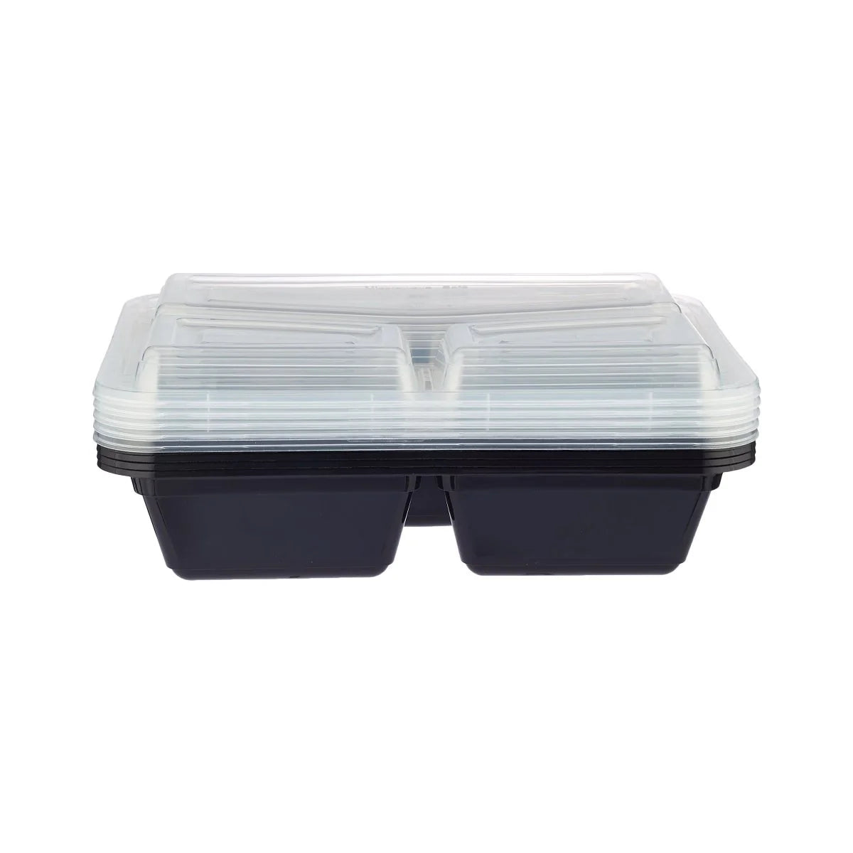 Black Base Rectangular Microwavable 3 Compartment Container with Lid