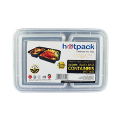 Black Base Rectangular Microwavable Compartment Container with Lids 5 Pieces - hotpack.om