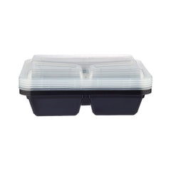 Black Base Rectangular Microwavable Compartment Container with Lids 5 Pieces - hotpack.om