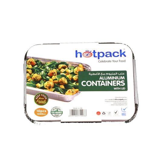 Aluminum Containers with Lid 83120 ( 1200 CC ) 235 Mm Length x 190 Mm Width x 35 Mm Height 10 Pieces - Hotpack Oman