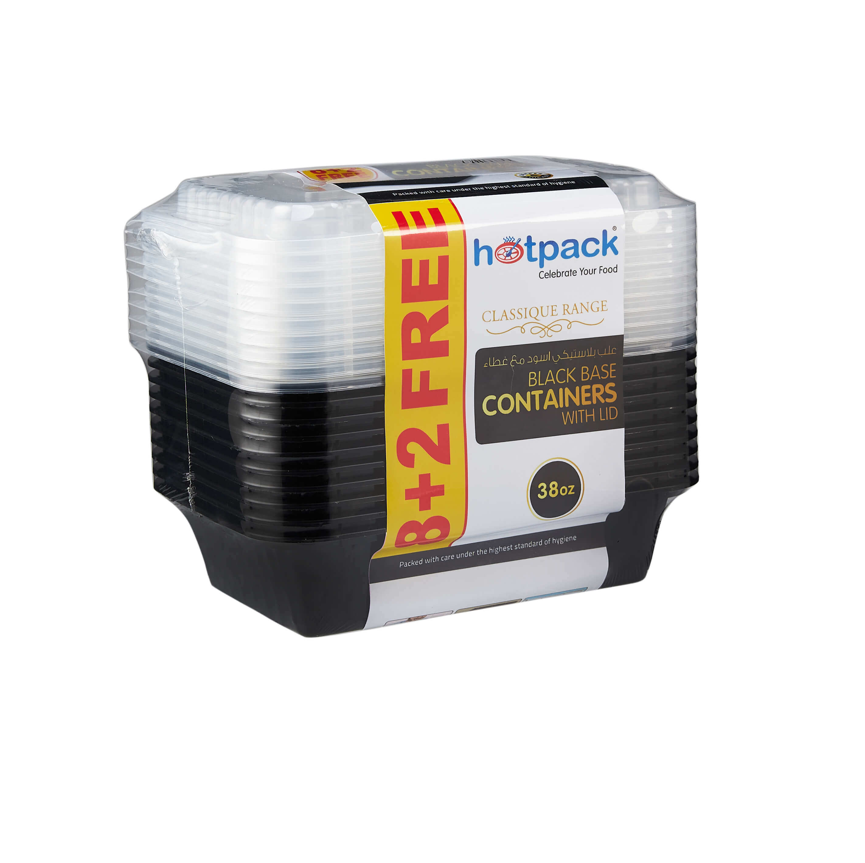 Black Base Container 38 oz with Lids 8 + 2 Free