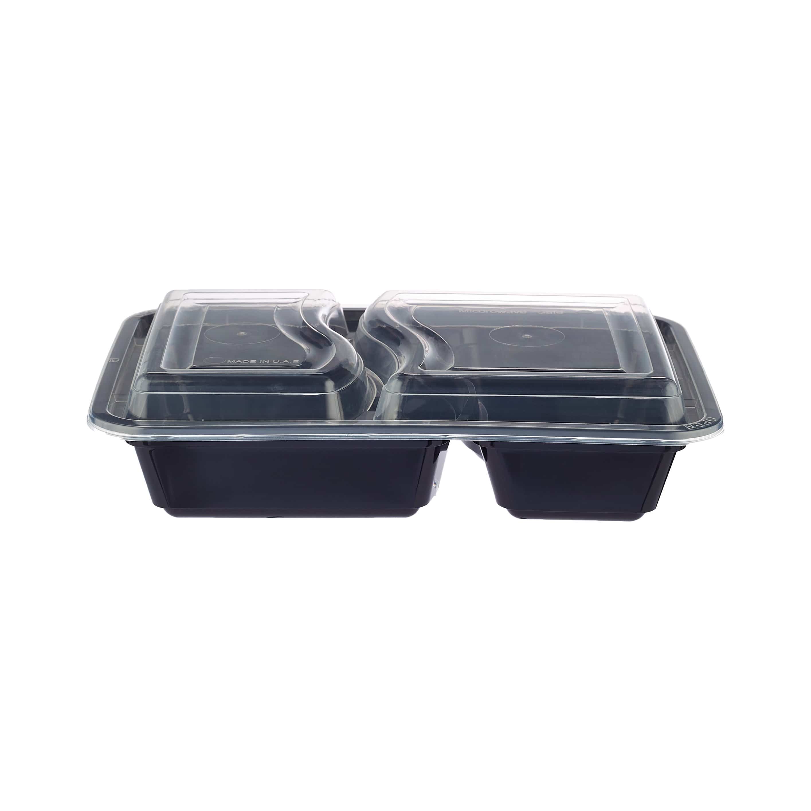 Black Base Rectangular 2-Compartment Container 300 Pieces - Hotpack Oman