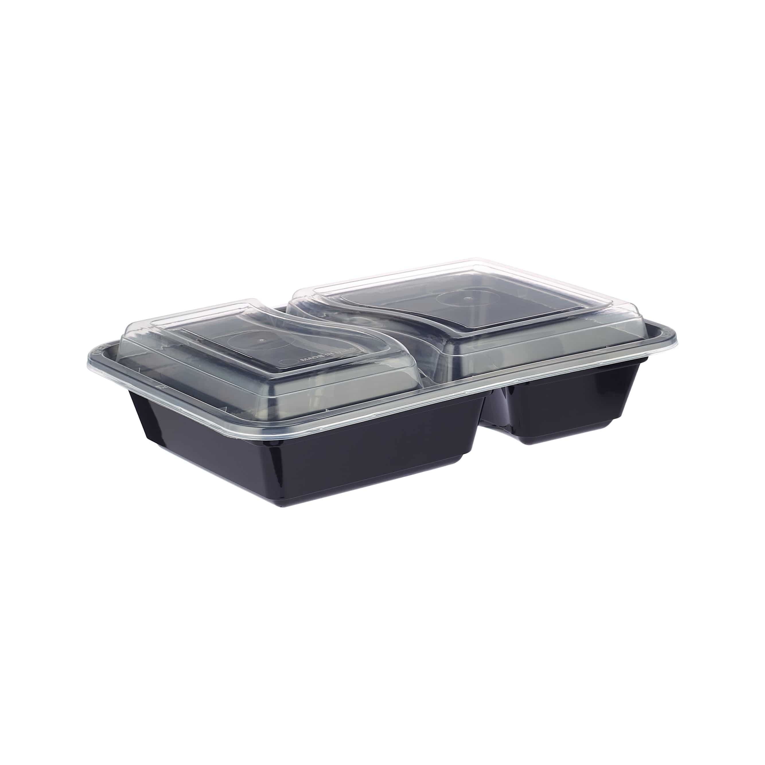 Black Base Rectangular 2-Compartment Container 300 Pieces - Hotpack Oman