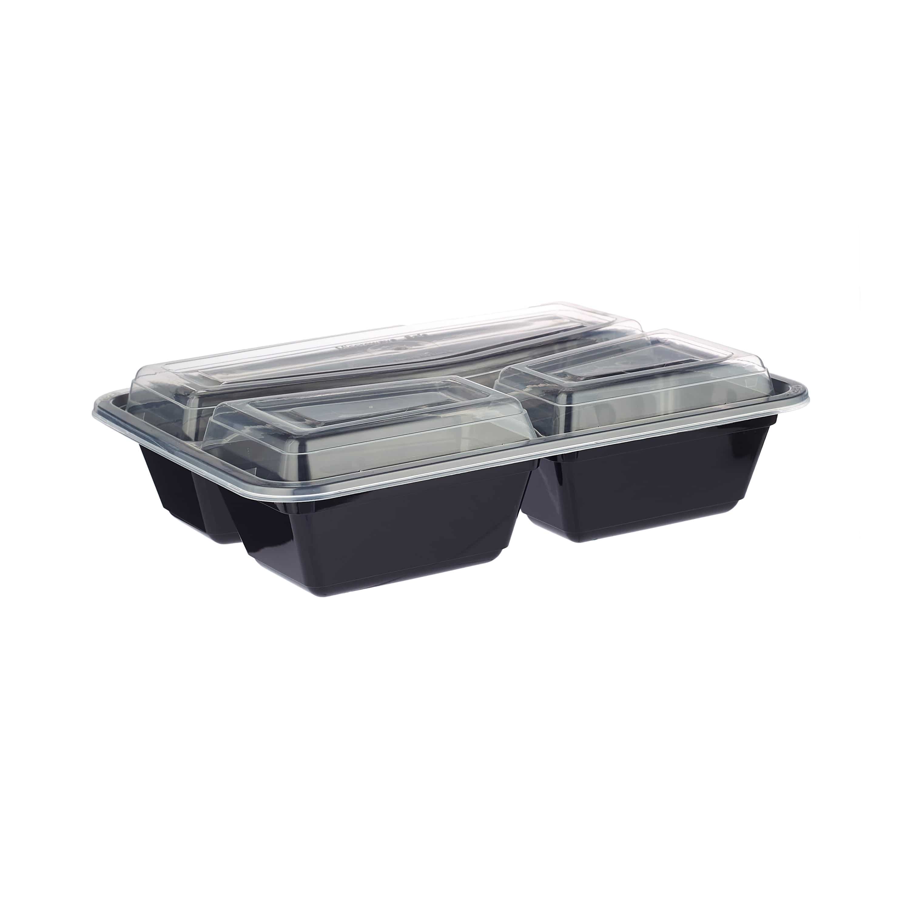 Black Base Rectangular 3-Compartment Container 300 Pieces - Hotpack Oman