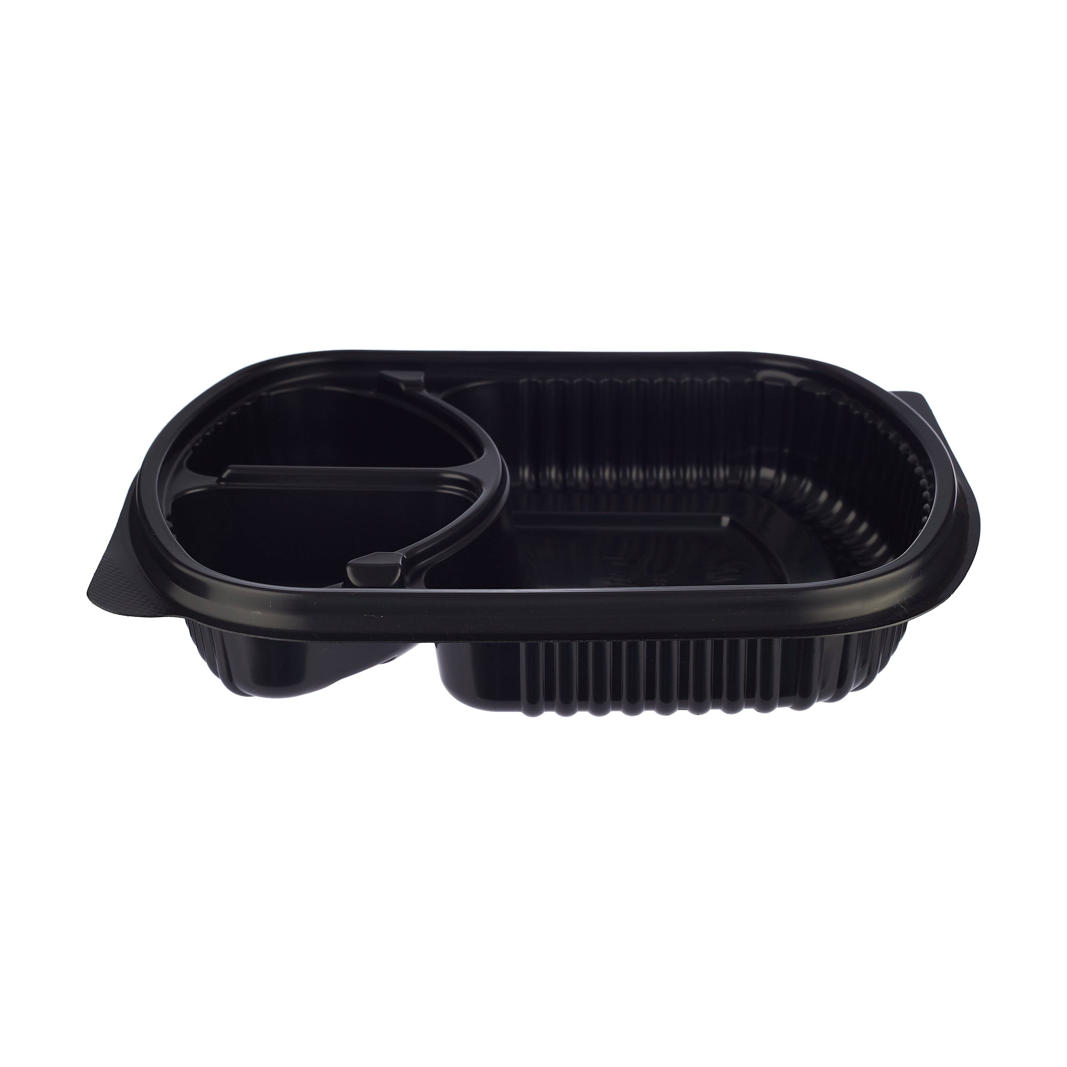 Black Base Rectangular 3-Compartment Container 250 Pieces - Hotpack Oman