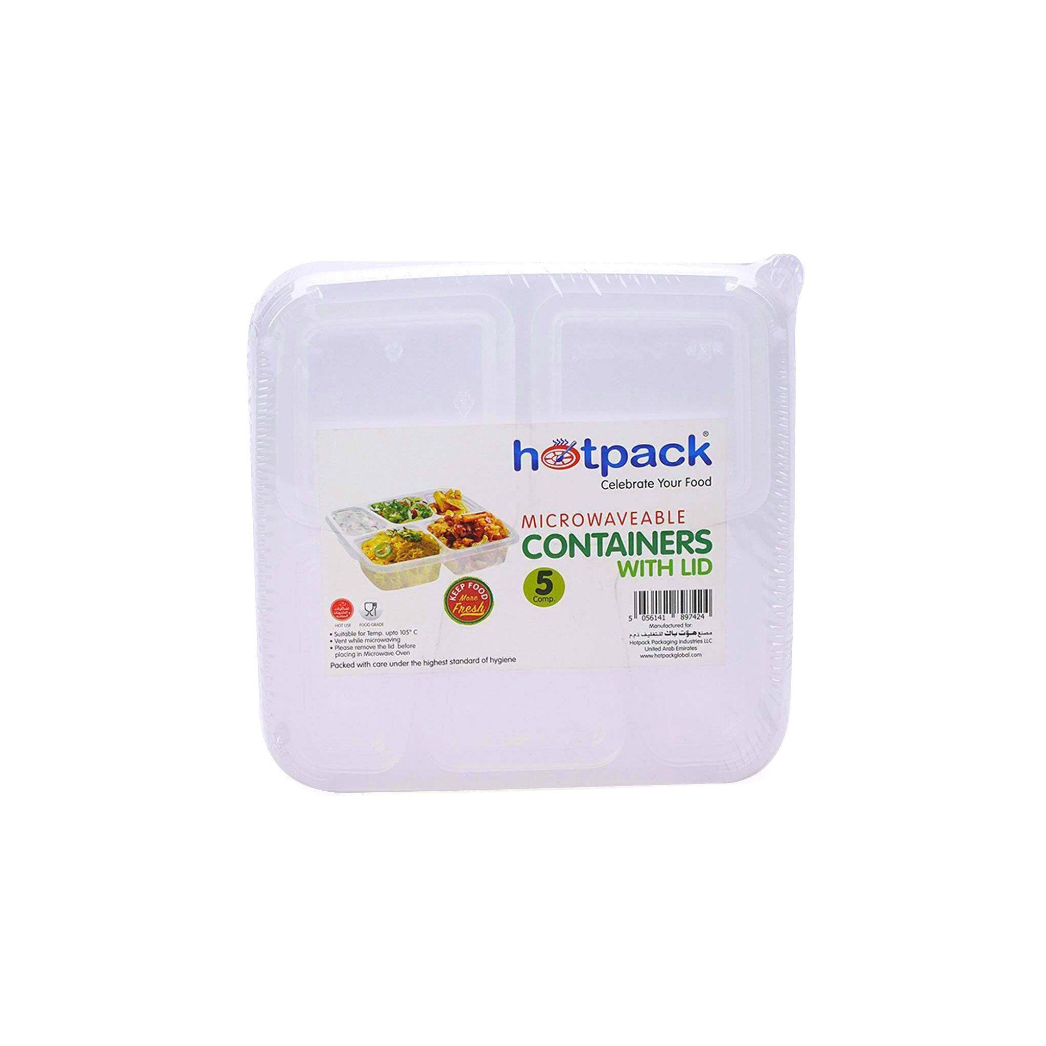 Microwave 5 Compartment Container With Lid - Hotpack Oman