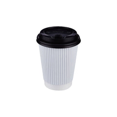 12 Oz White Ripple Paper Cup With Lid 10 Pieces - Hotpack UAE