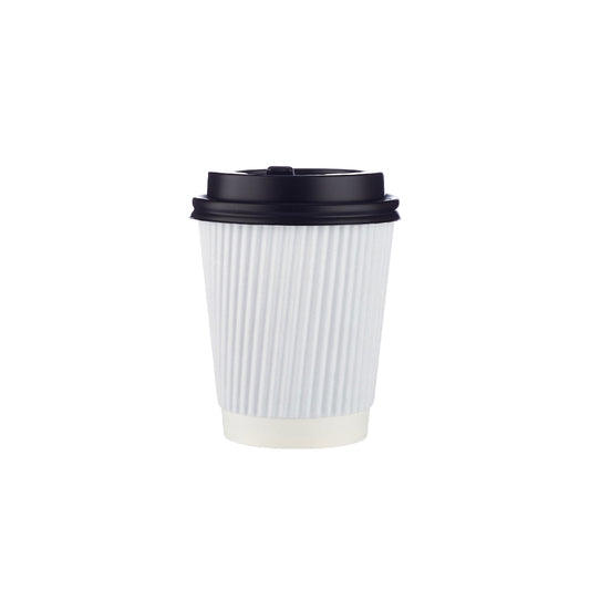 8 Oz White Ripple Paper Cup With Lid 10 Pieces - Hotpack UAE