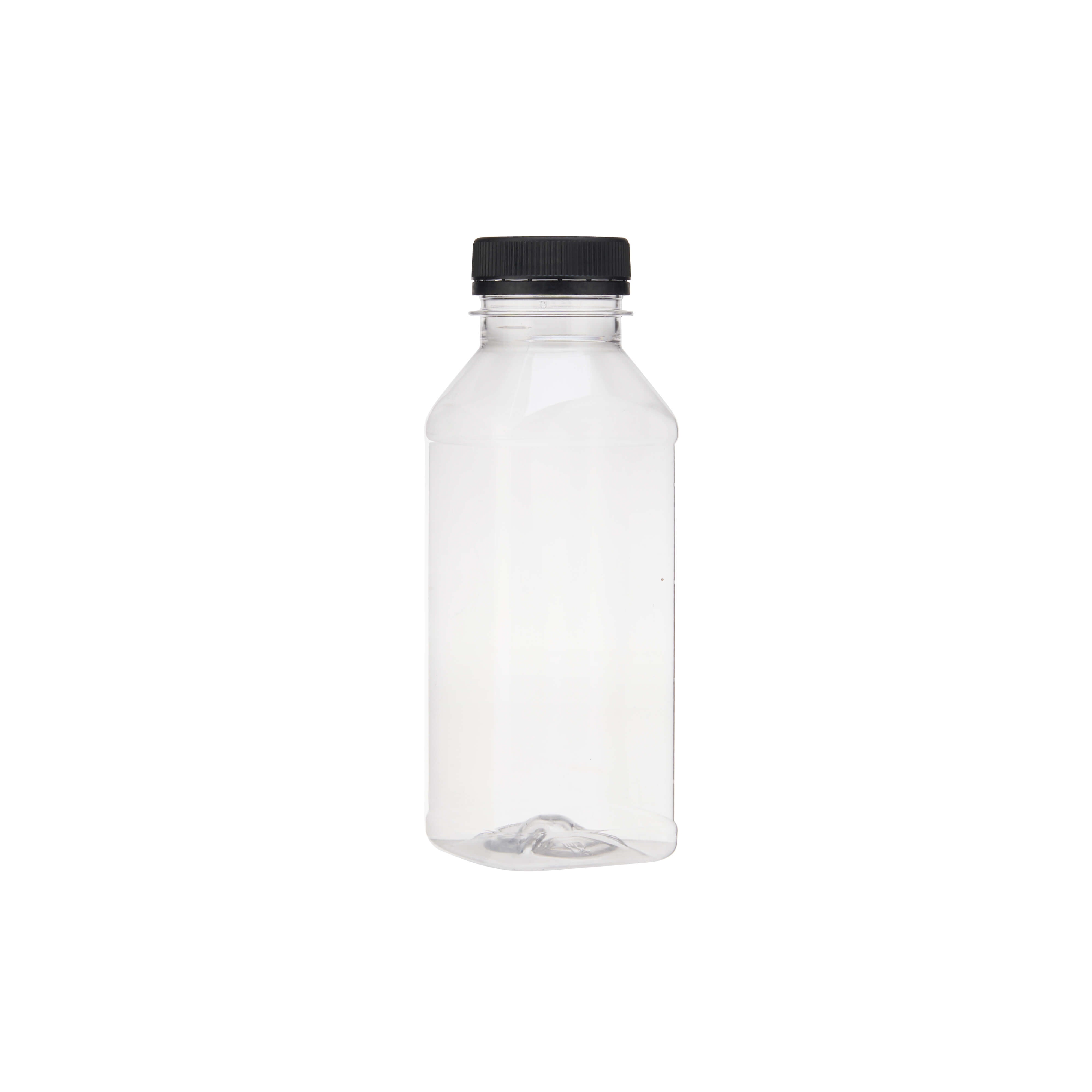 Plastic Square Bottle with Black Cap 330ml - Hotpack Oman