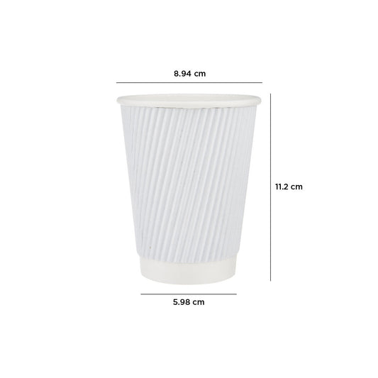 12 Oz White Ripple Paper Cup With Lid 10 Pieces - Hotpack UAE