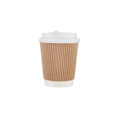 8 Oz Kraft Ripple Paper Cup With Lid 10 Pieces - Hotpack UAE